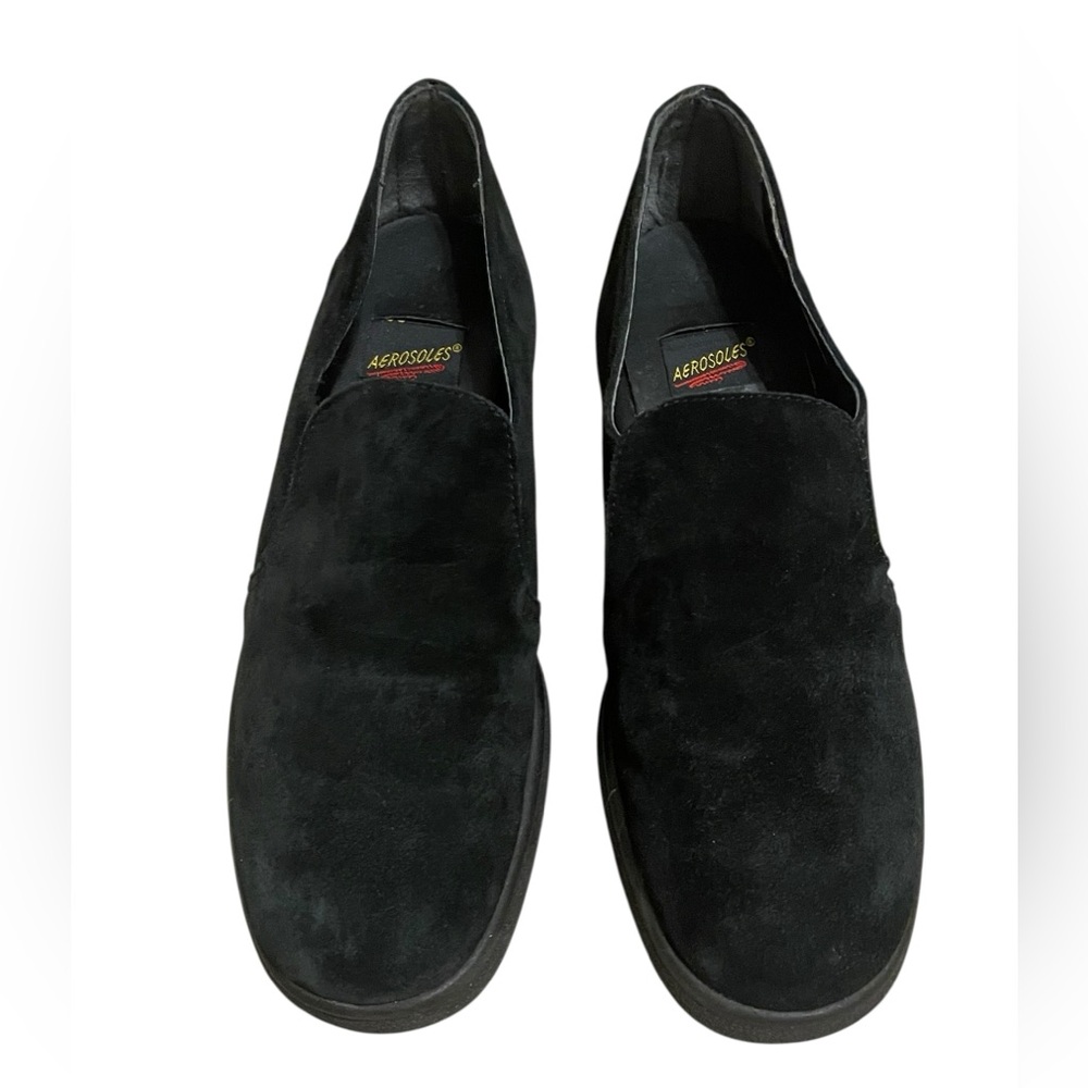Vintage Aerosoles Women’s Size 8B Black Suede Leather Slip-On Loafers Italy Made